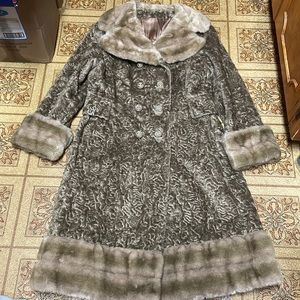 Vintage 1950s Borre Sportowne Women's Faux Fur Swing Coat Size  16 Brown Jacket